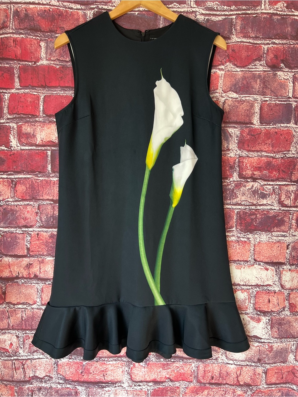 Victoria Beckham for Target Black Calla Lily Satin Ruffle Hem Dress M